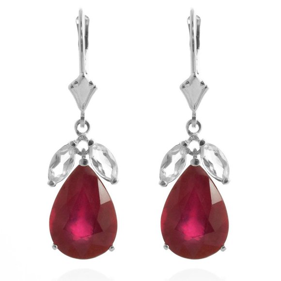 14K. GOLD LEVERBACK EARRING w RUBIES & WHITE TOPAZ - Picture 2 of 8